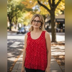 Roz & Ali Red Polka Dot Ruffle Tank Top Ladies Large Valentine's Day Whimsical